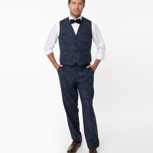 Collectif trousers/ pants blue cross hatch